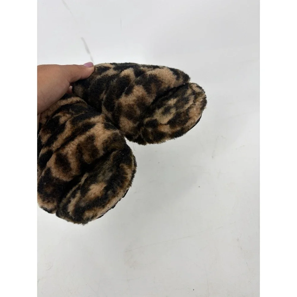 UGG Fluff Yeah Slides Girls Panther Print Slipper Slip On Brown Size 2 Fuzzy